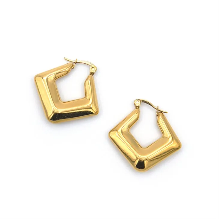 Guld Rhomboid Hoop Øreringe